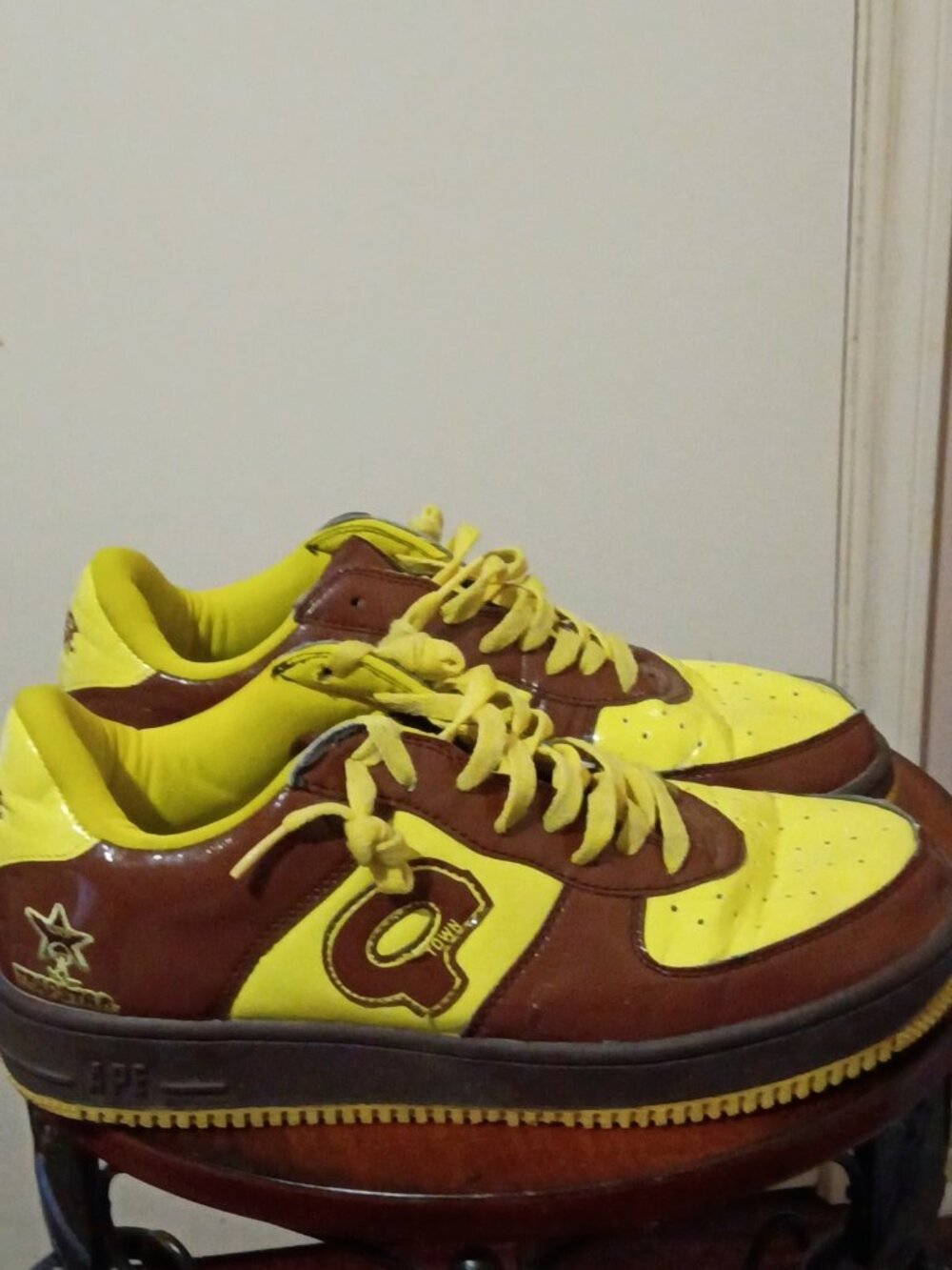 Men's A Bathing Ape Foot Work Trap Star Brown Yellow Sneaker FS-001 Size 11.5 - Picture 1 of 15